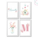 Ver imagem 1 de Quadro Decoração Quarto Menina Aquarela Flor com Vidro:branca