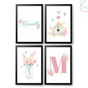 Ver imagem 2 de Quadro Decoração Quarto Menina Aquarela Flor com Vidro:branca