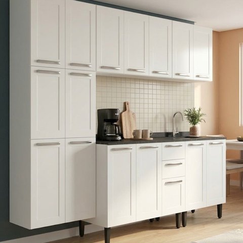 Cozinha Completa Modulada 5 Peças 6 Portas 2 Gavetas com Tampo e Pés Reguláveis 245x180x45cm