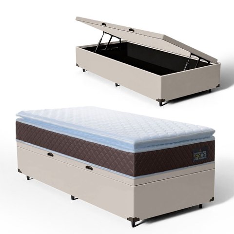 Cama Box Baú com Colchão de Espuma D33 Pillow Top Comfort Luxo Solteiro 88cm