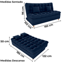 Ver imagem 3 de Sofa Cama 2 Lugares 185 Cm Duda Veludo Maserati Azul Milani Store