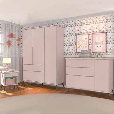 Jogo de Quarto Melinda Rosê 100 % Mdf C/ Mesa de Apoio