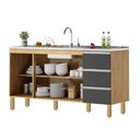 Ver imagem 2 de Balcão Recife 1,60 Mt - 3 Gavetas 3 Portas Amêndoa Grafite