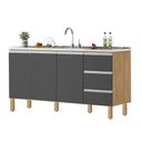 Ver imagem 1 de Balcão Recife 1,60 Mt - 3 Gavetas 3 Portas Amêndoa Grafite