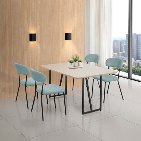 Conjunto para Sala de Jantar com 4 Cadeiras Betina Preto/Black/Verde Claro/Off White