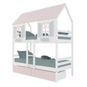 Ver imagem 2 de Beliche Casinha Bela com 2 Gavetas Rosa - Madeira Maciça Branco/Rosa/Verde | Megamobilia