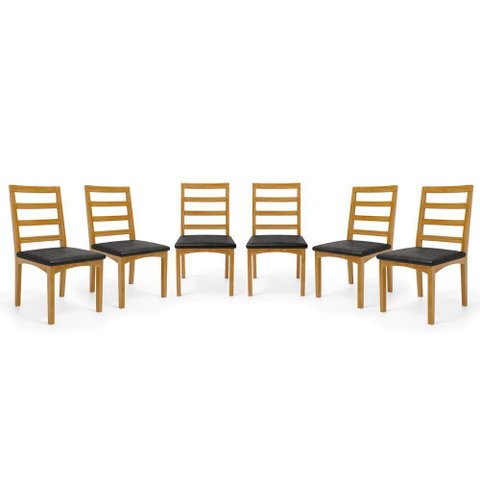 Kit com 6 Cadeiras Cecília Madeira Maciça Assentos Estofados para Mesa de Jantar Courino Preto 503