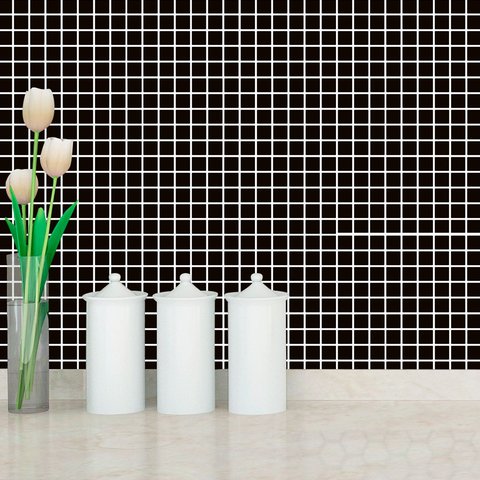 Papel de Parede Adesivo Pastilha Preta Cozinha Banheiro Autocolante