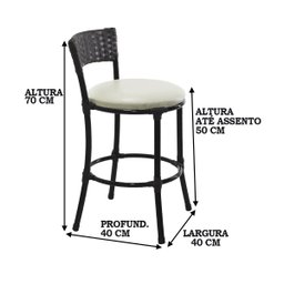 2 Banquetas Forts Baixa Aço Carbono Fibra Sintética Preto Assento Branco - 3