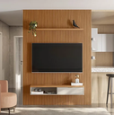 Ver imagem 2 de Painel Home Ripado Para TV Até 75 Polegadas 1.8 Com Nicho e Prateleira Nature Off White Linea Brasil
