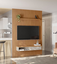 Ver imagem 1 de Painel Home Ripado Para TV Até 75 Polegadas 1.8 Com Nicho e Prateleira Nature Off White Linea Brasil