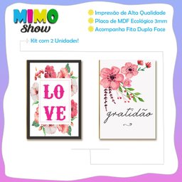 Kit 02 Placas Mdf Love e Gratidão Decoração Parede 28,7x22cm - 3