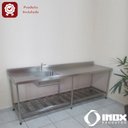 Ver imagem 6 de Pia Inox com Prateleira Gradeada e 1 Cuba - Modelo 05 - Inox 430 - 290x70x90 Cm - Cuba 60x50x30 Cm