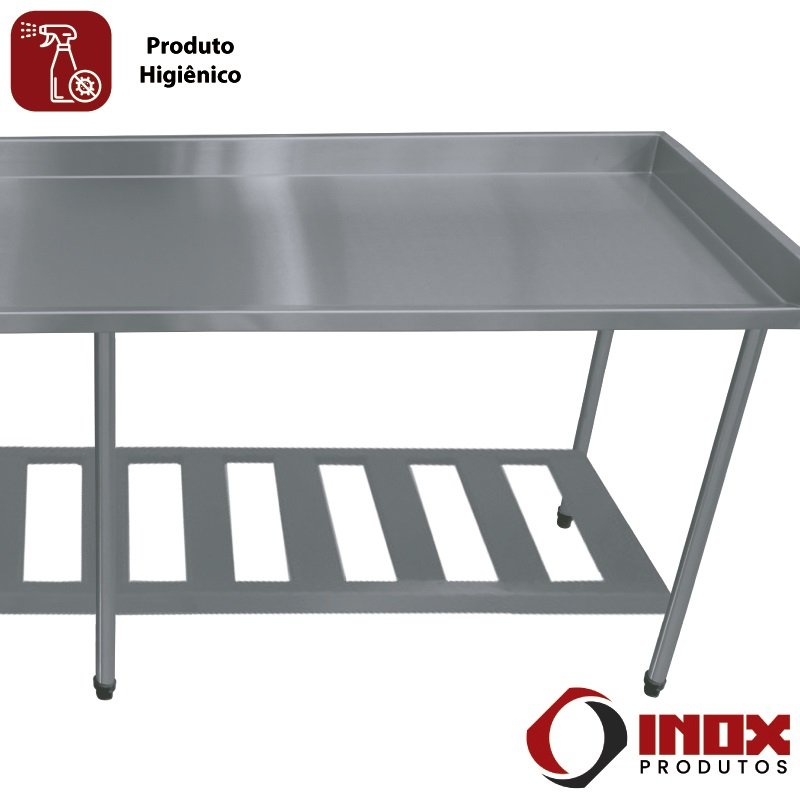 Pia Inox com Prateleira Gradeada e 1 Cuba - Modelo 05 - Inox 430 - 290x70x90 Cm - Cuba 60x50x30 Cm - 2