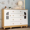 Ver imagem 1 de Cômoda Infantil 125cm 2 Portas com Vidro e 4 Gavetas Nina Multimóveis Mp4506 Madeirado/branco
