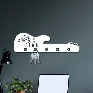 Porta Chaves de Parede 6mm Guitarra Decorativo em MDF:BRANCO