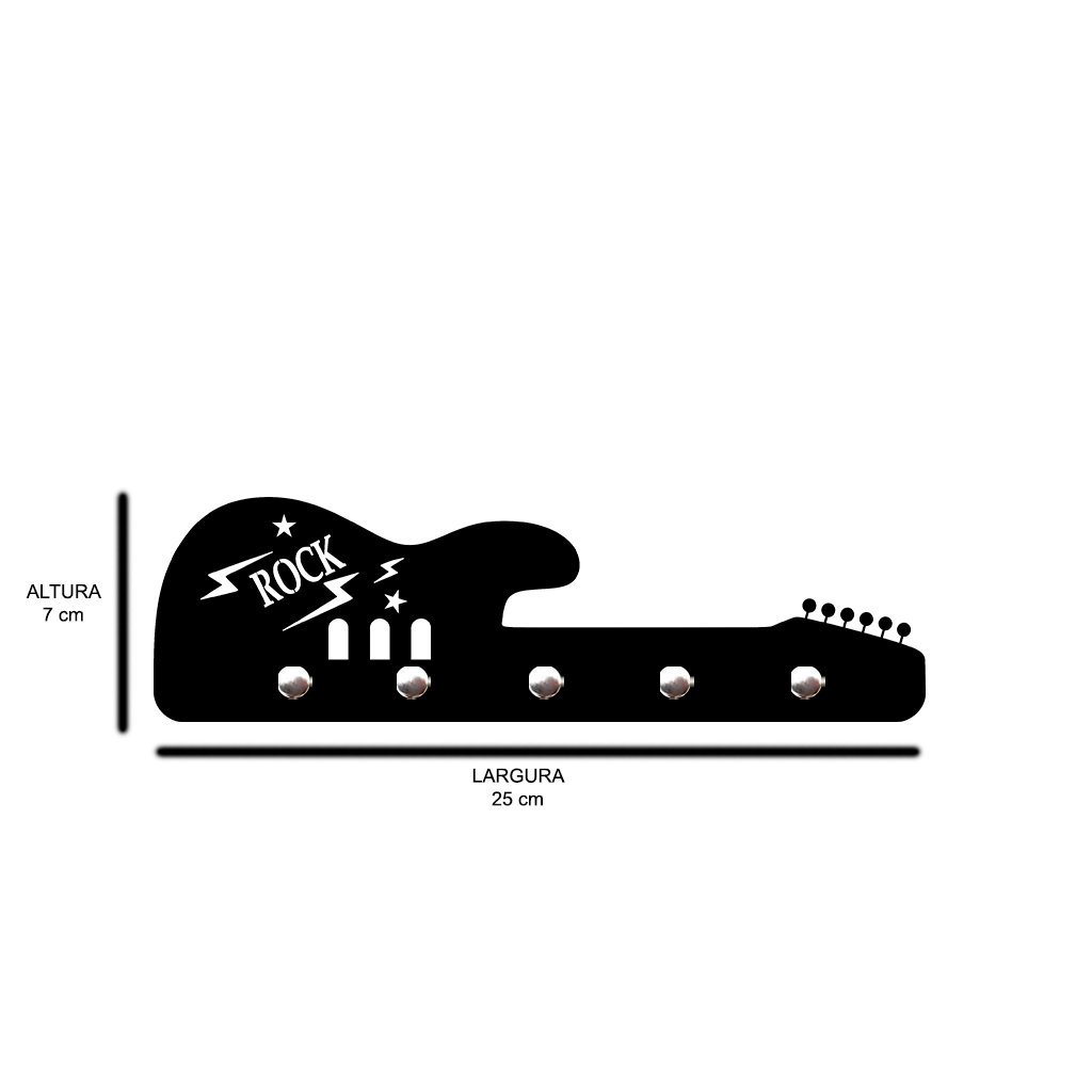 Porta Chaves de Parede 6mm Guitarra Decorativo em MDF:BRANCO - 2