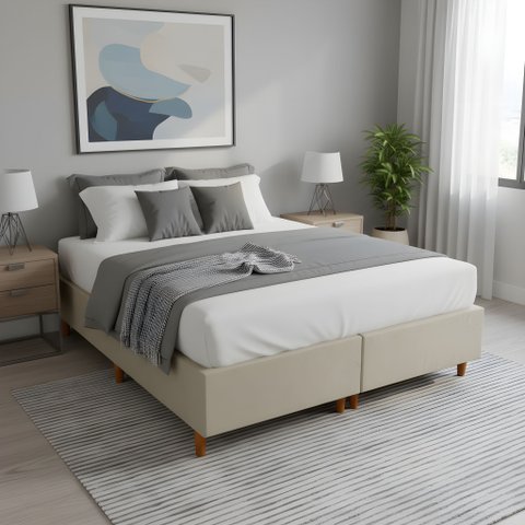 Base Cama Box Casal Queen Bipartida 158x198x37 Cor Bege