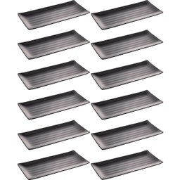 Kit 12 Travessas para Servir Sushi Sashimi Melamina 35x16cm Pratos Retangulares Pretos Tóquio Lyor - 1