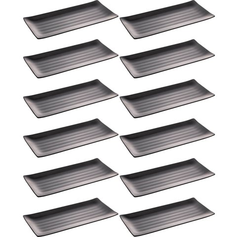 Kit 12 Travessas para Servir Sushi Sashimi Melamina 35x16cm Pratos Retangulares Pretos Tóquio Lyor