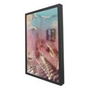 Ver imagem 1 de Quadro Decorativo Caixa Alta com Vidro Abstrato Mármore Rosa e Azul Perolado TaColado Moldura Preta
