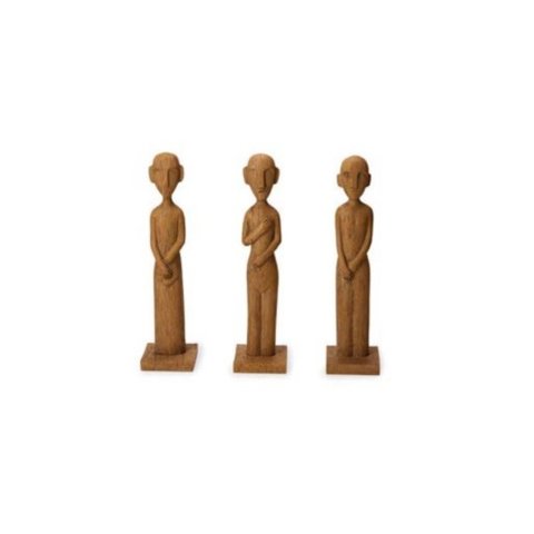 Kit Escultura Decorativa Pessoas em Poliresina Marrom 25x6cm 3 Peças Mart
