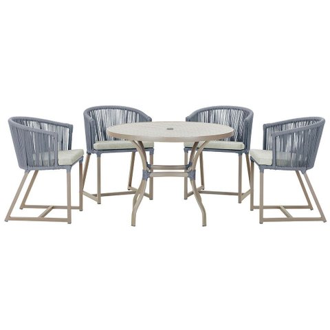 Mesa com 4 Cadeiras de Jantar Roma 100cm e Noronha em Aluminío Fendi Corda Nautica Estofado 3 Trama