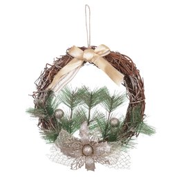 Guirlanda de Natal Flor Arte Dourada e Champanhe 24cm - 1 Guirlanda de Natal Flor Arte Dourada e Champanhe 24cm - 1