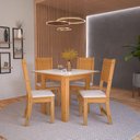 Ver imagem 1 de Conjunto de Sala de Jantar 1 Mesa 4 Cadeiras Atenas Laranja/Freijó/Off White/Linho