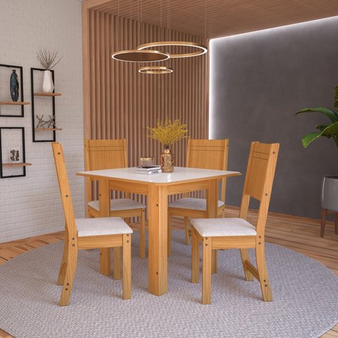 Conjunto de Sala de Jantar 1 Mesa 4 Cadeiras Atenas