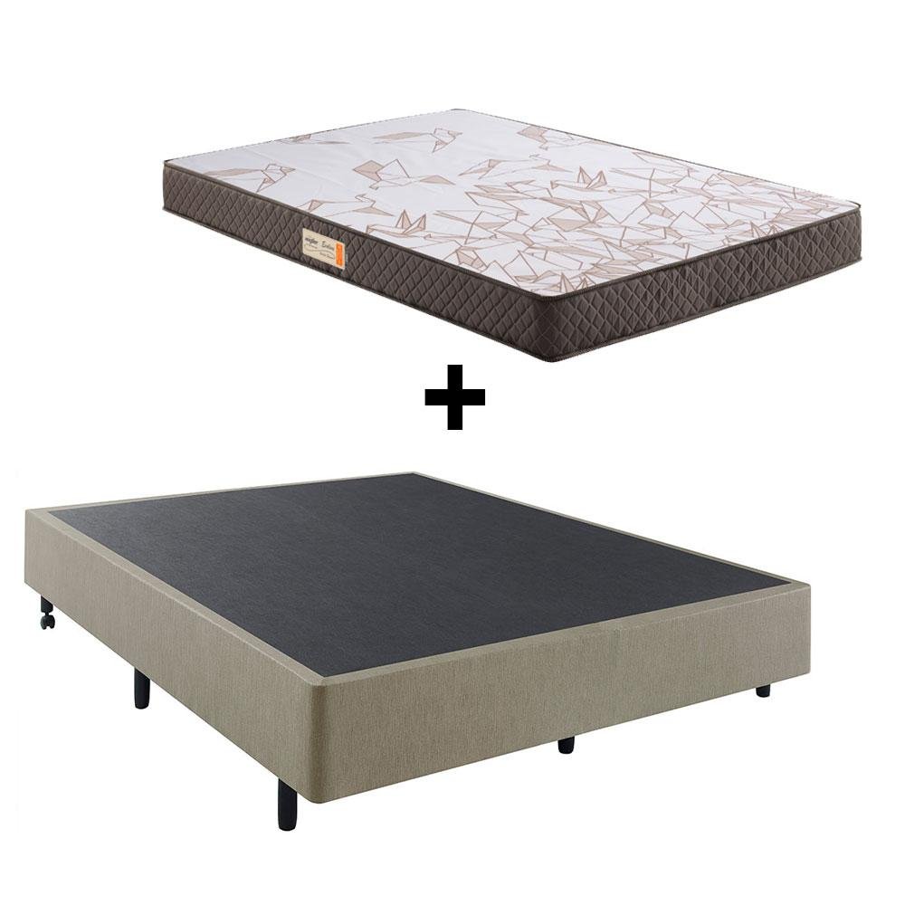 Cama Box Casal Reforçada 138x188 + Colchão Ecoline Ecoflex Espuma D23 Courino Linho - 1