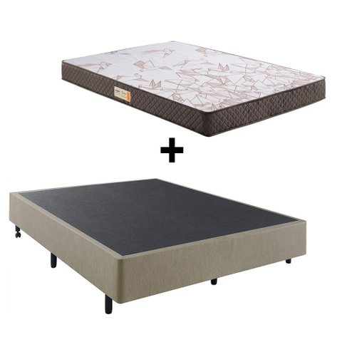 Cama Box Casal Reforçada 138x188 + Colchão Ecoline Ecoflex Espuma D23 Courino Linho