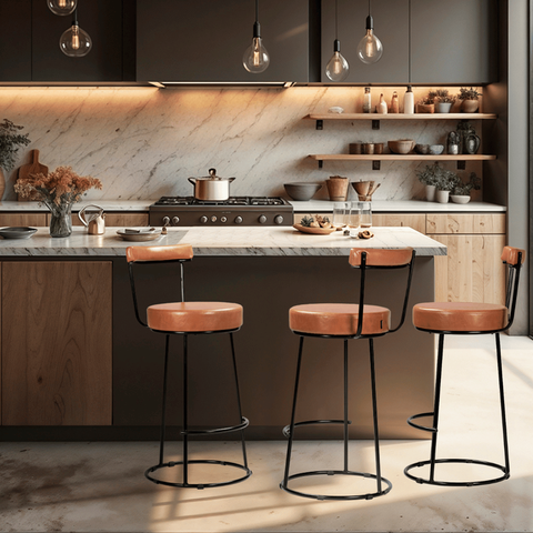 Banqueta Alta 70 Cm Miami Estrutura Metálica e Assento Couríssimo Area Gourmet Churrasqueira Salaone