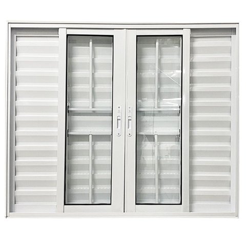 Janela Veneziana 6 Folhas com Grade Alumínio Branco Linha 25:100 x 150