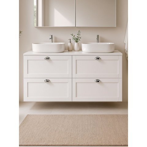 Gabinete para Banheiro com Tampo e 2 Cubas 120cm Retro MDF Branco Milano - On Móveis