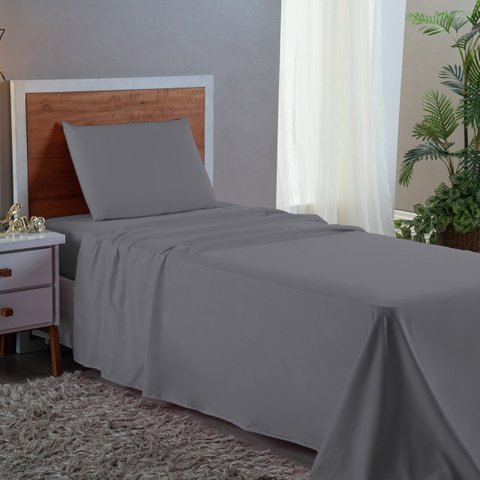 Conjunto Lençol Solteiro Aveludado 400 Fios 3 Peças Cama Box e Infantil:cinza