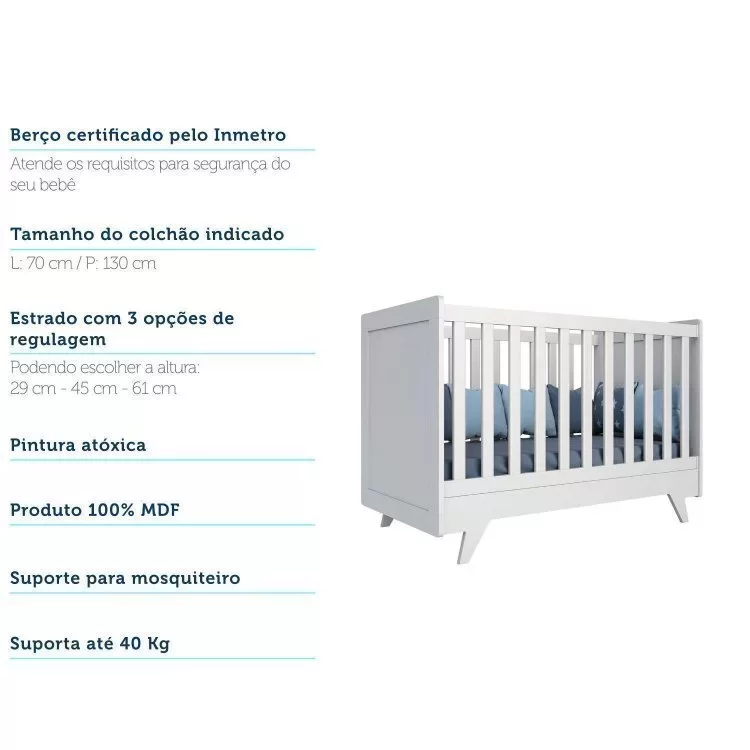 Quarto de Bebê Completo com Cômoda Berço e Guarda Roupa 100% MDF Retrô Kakau Espresso Móveis - 17