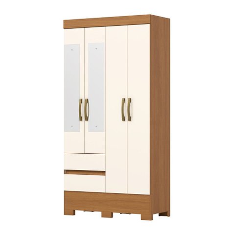 Guarda Roupa Solteiro 4 Portas 2 Gavetas com Espelho Layla Lux Casa 812