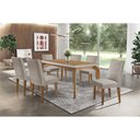 Ver imagem 1 de Conjunto: Mesa Sala Jantar Londrina Tampo Madeirado c/ Vidro 180cm + 6 Cadeiras Jade Imbuia/Bege -