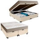Ver imagem 1 de Cama Box Baú Casal Bipartido Sintético + Colchão de Molas Ensacadas Portobel Ipanema 138x188x66cm