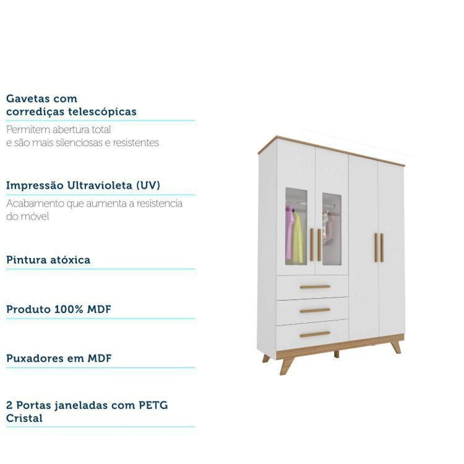 Quarto de Bebê Completo com Guarda Roupa com Janela Cômoda e Berço Kakau Espresso Móveis - 15