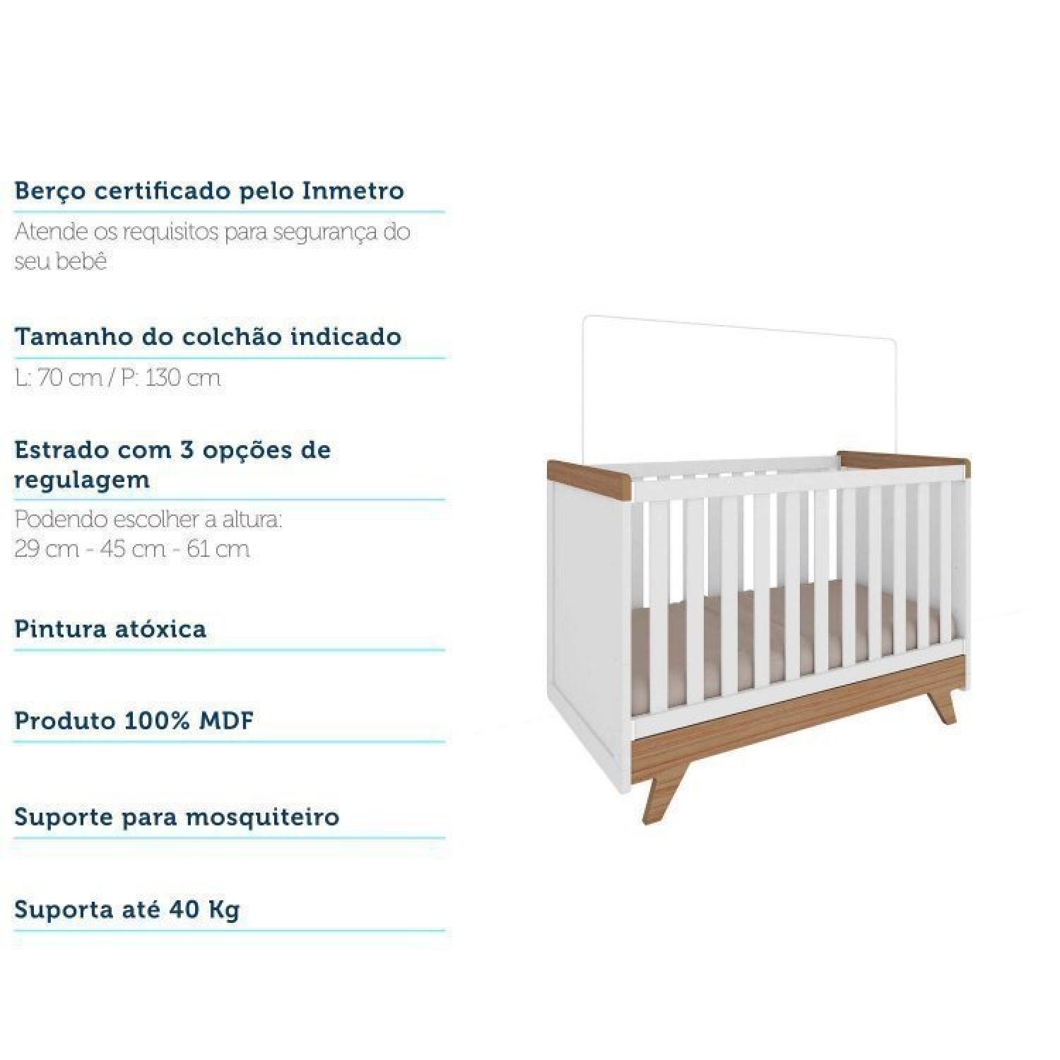 Quarto de Bebê Completo com Guarda Roupa com Janela Cômoda e Berço Kakau Espresso Móveis - 17