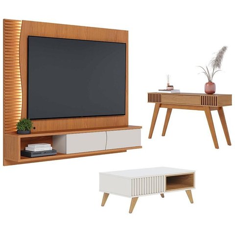 Home Suspenso Egeu Freijó Off White com Mesa de Centro Jeri Off White Freijó e Aparador Riviera Frei