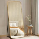 Ver imagem 1 de Espelho Grande Retangular Corpo Inteiro Moldura Dourada 170x70 Cm Suporte de Chão Designer Moderno
