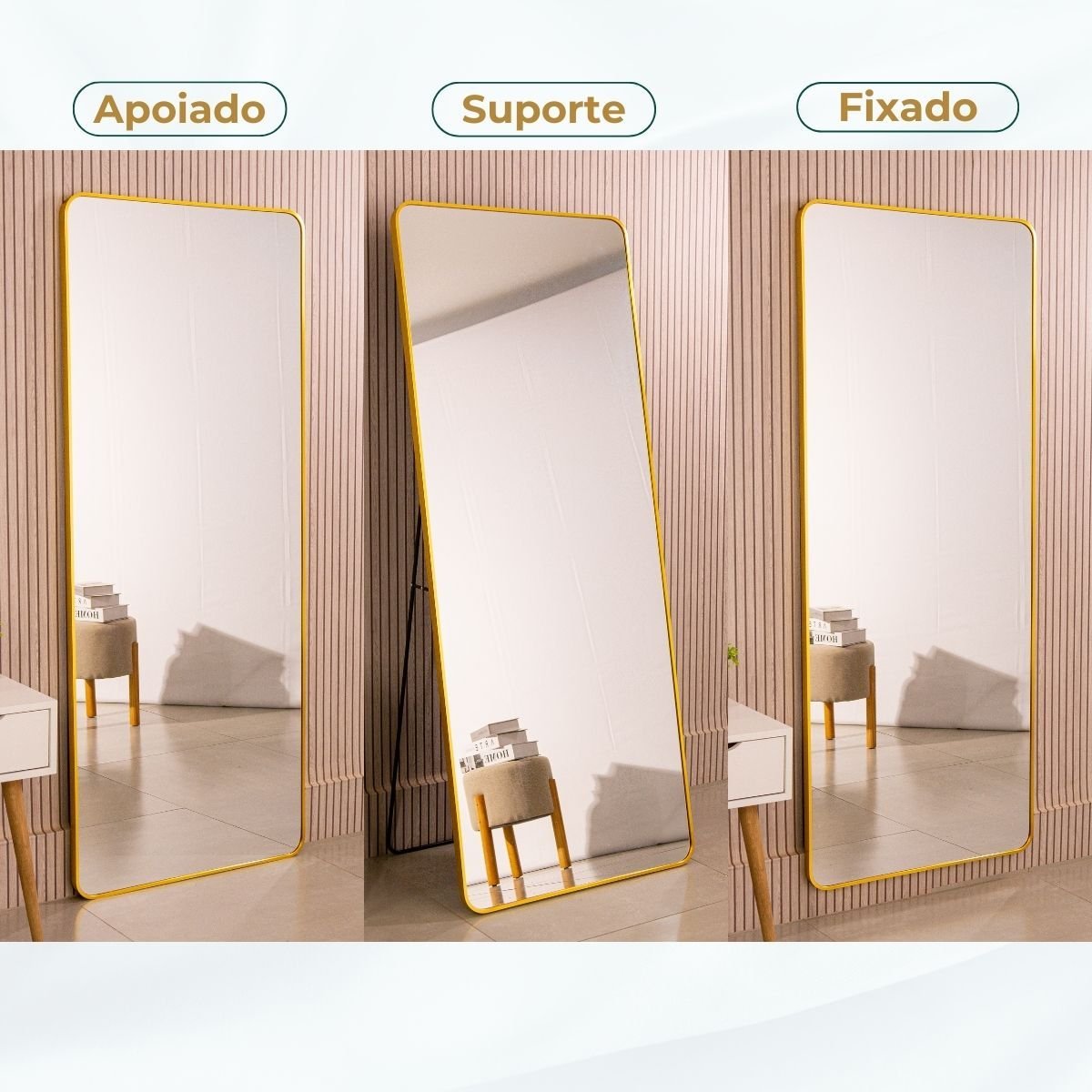 Espelho Grande Retangular Corpo Inteiro 170 X 70 Cm com Suporte de Chão Industrial - 2