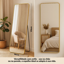 Espelho Grande Retangular Corpo Inteiro Moldura Dourada 170x70 Cm Suporte de Chão Designer Moderno - 7 Espelho Grande Retangular Corpo Inteiro Moldura Dourada 170x70 Cm Suporte de Chão Designer Moderno - 7