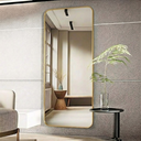 Ver imagem 2 de Espelho Grande Retangular Corpo Inteiro Moldura Dourada 170x70 Cm Suporte de Chão Designer Moderno