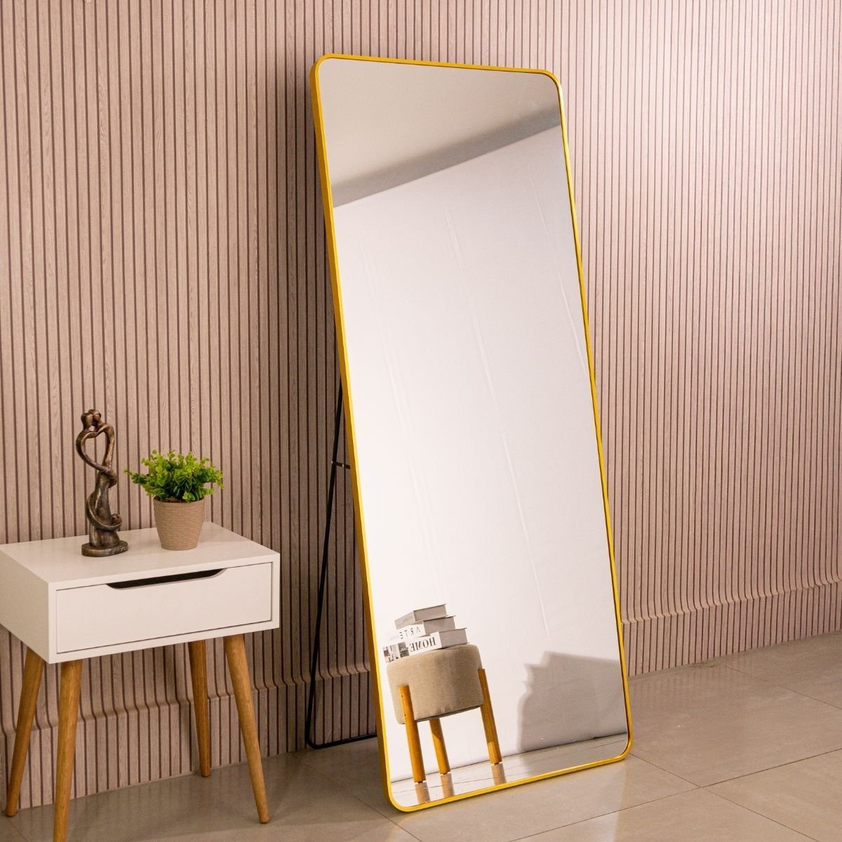 Espelho Grande Retangular Corpo Inteiro 170 X 70 Cm com Suporte de Chão Industrial