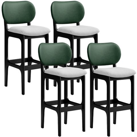 Kit 4 Banquetas Alta Bar Cozinha Sala Jantar Betta L02 Preto Facto Verde Linho Cinza - Lyam Decor