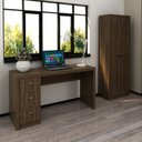 Ver imagem 1 de Kit 2 Peças Escrivaninha 3 Gavetas e Armário Multiuso para Escritório 2 Portas